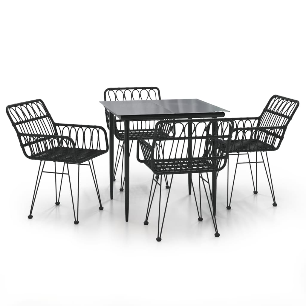 Garden Dining Set Black Poly Rattan Standard Durable