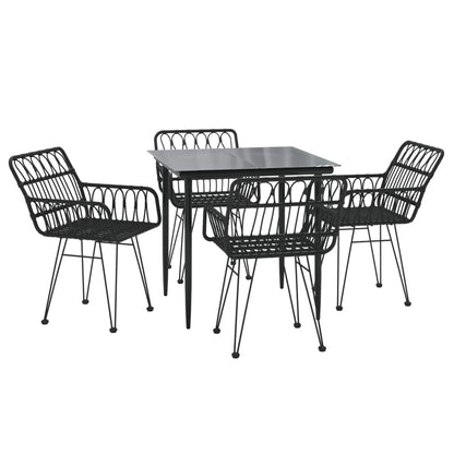 Garden Dining Set Black Poly Rattan Standard Durable
