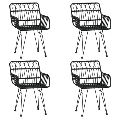 Garden Dining Set Black Poly Rattan Standard Durable