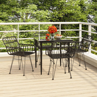Garden Dining Set Black Poly Rattan Standard Durable