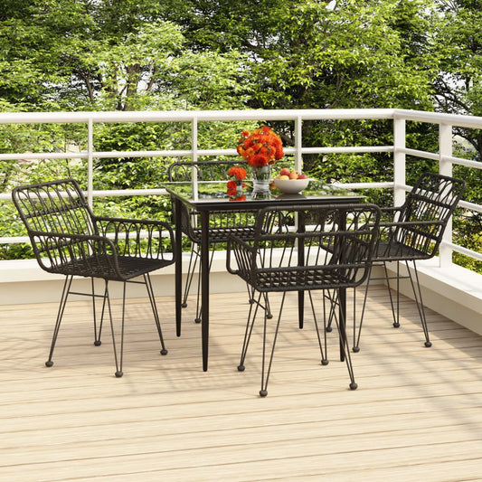 Garden Dining Set Black Poly Rattan Standard Durable