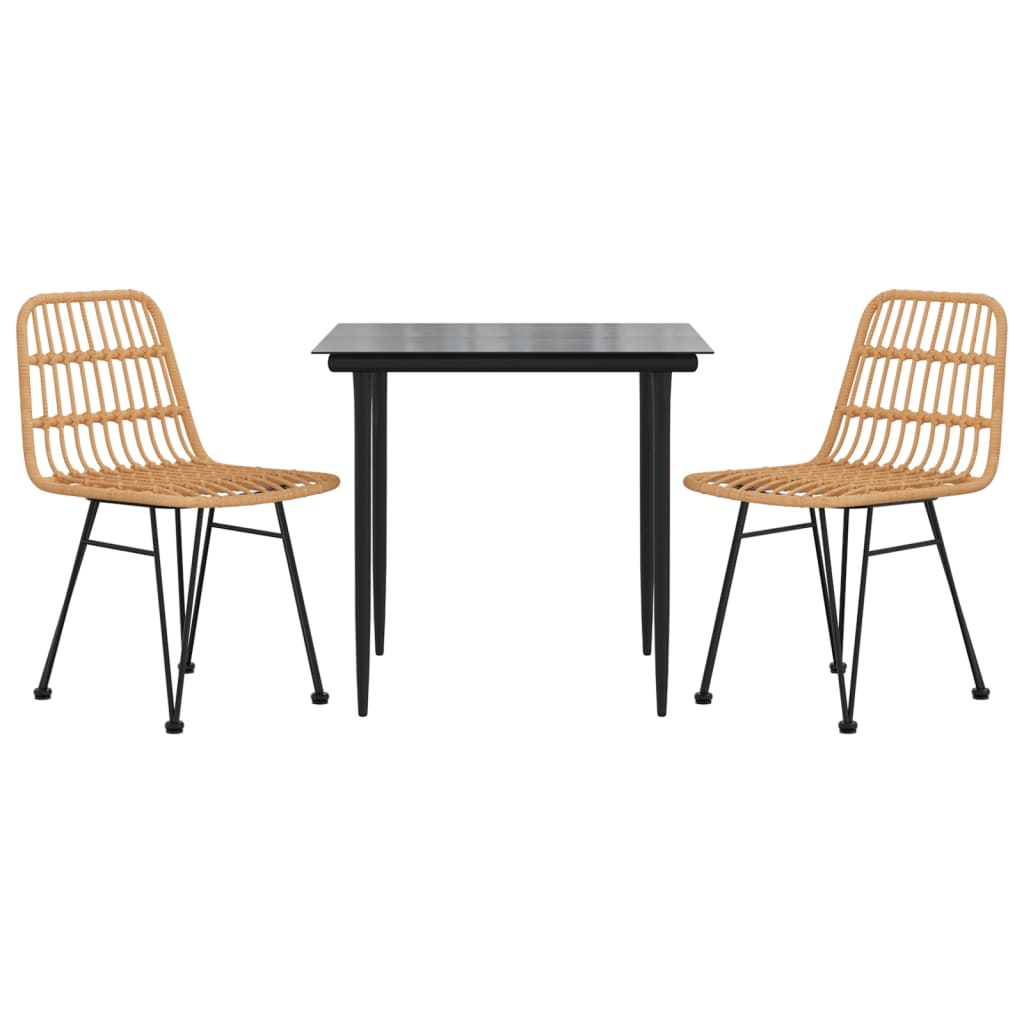Garden Dining Set Black Steel, polyethylene, tempered glass