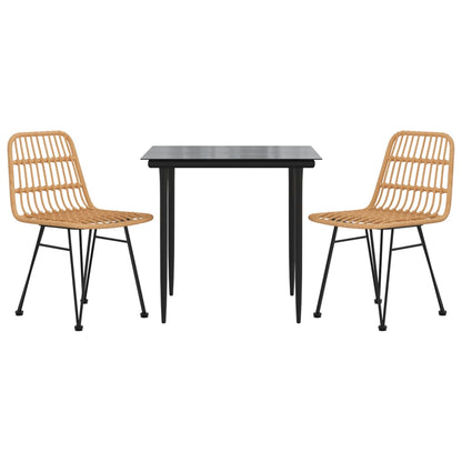 Garden Dining Set Black Steel, polyethylene, tempered glass