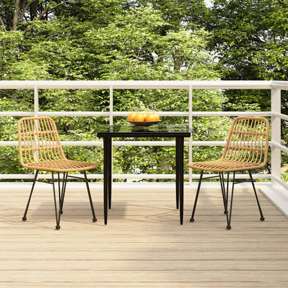 Garden Dining Set Black Steel, polyethylene, tempered glass
