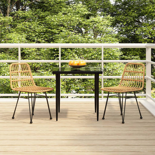 Garden Dining Set Black Steel, polyethylene, tempered glass