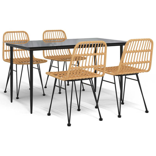 Garden Dining Set Black Poly Rattan Medium Durable