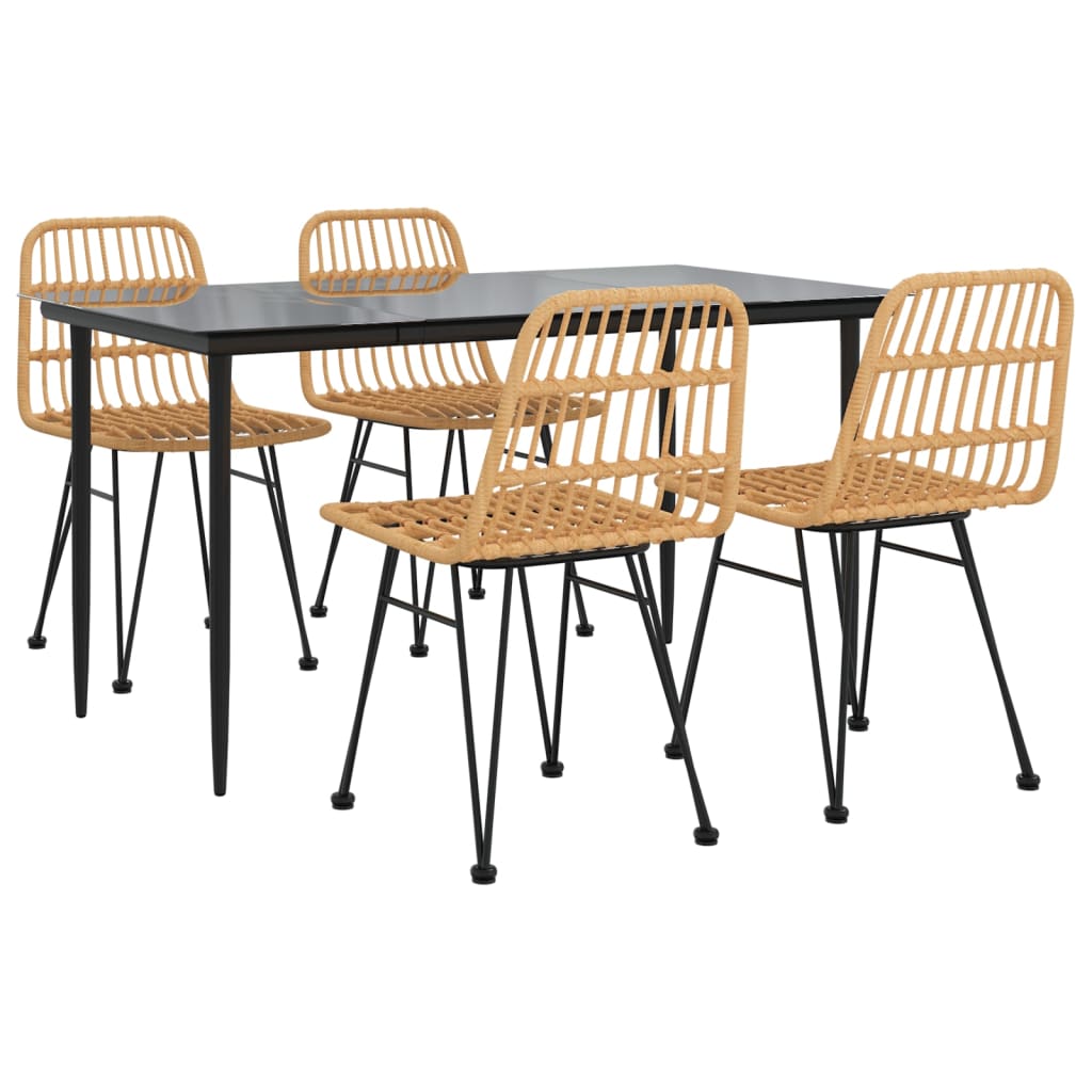 Garden Dining Set Black Poly Rattan Medium Durable