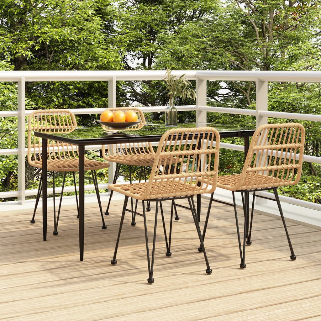 Garden Dining Set Black Poly Rattan Medium Durable