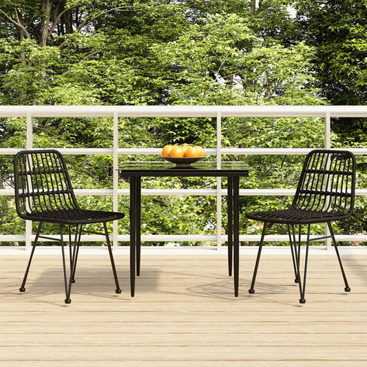 Garden Dining Set Black Poly Rattan Medium Durable