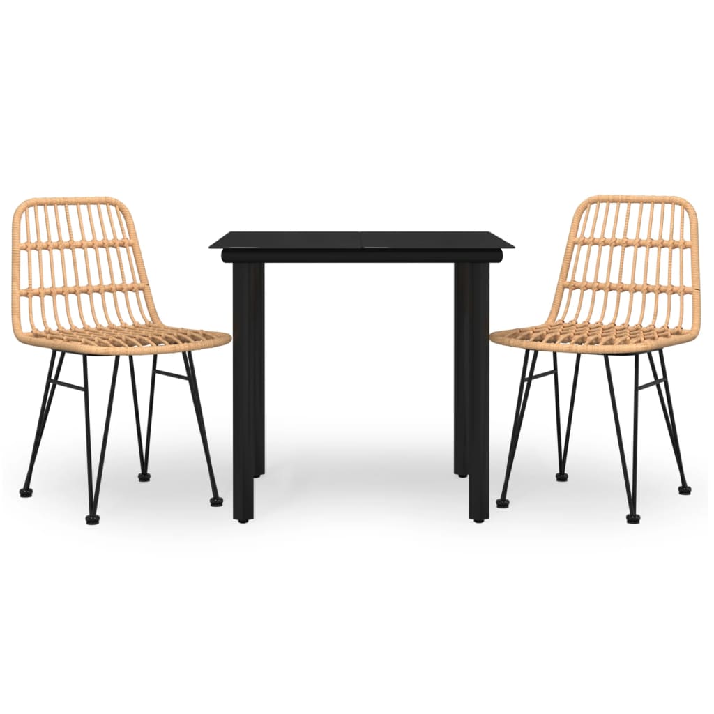 Garden Dining Set Black Steel, Polyethylene, Tempered Glass Medium