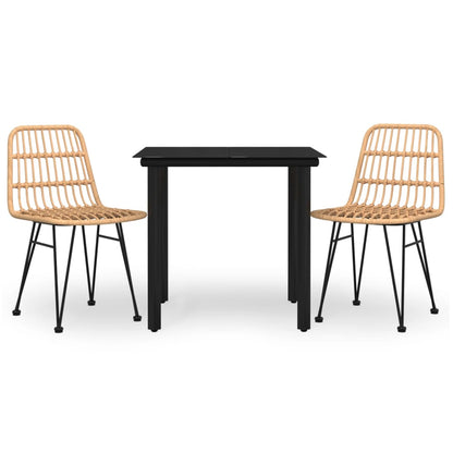 Garden Dining Set Black Steel, Polyethylene, Tempered Glass Medium