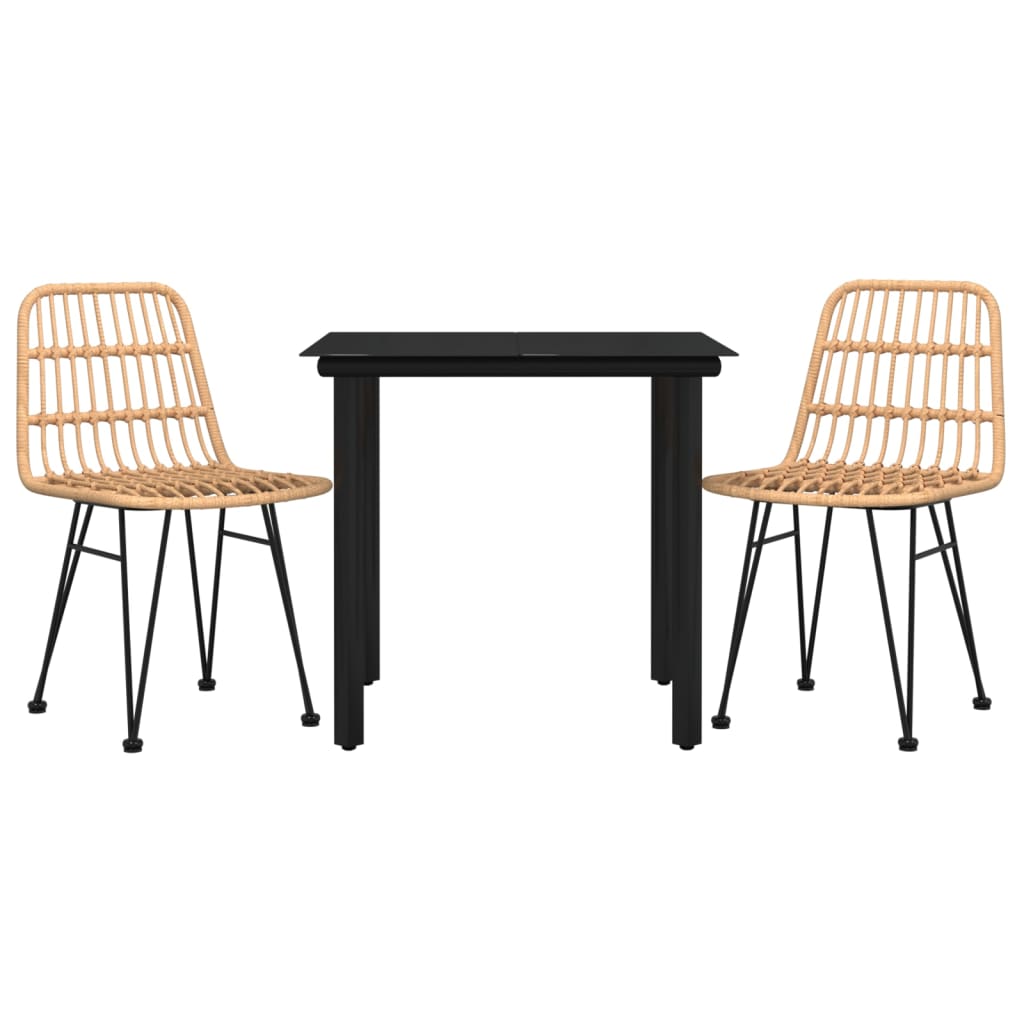 Garden Dining Set Black Steel, Polyethylene, Tempered Glass Medium