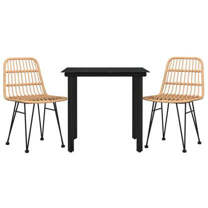 Garden Dining Set Black Steel, Polyethylene, Tempered Glass Medium