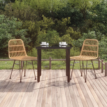 Garden Dining Set Black Steel, Polyethylene, Tempered Glass Medium