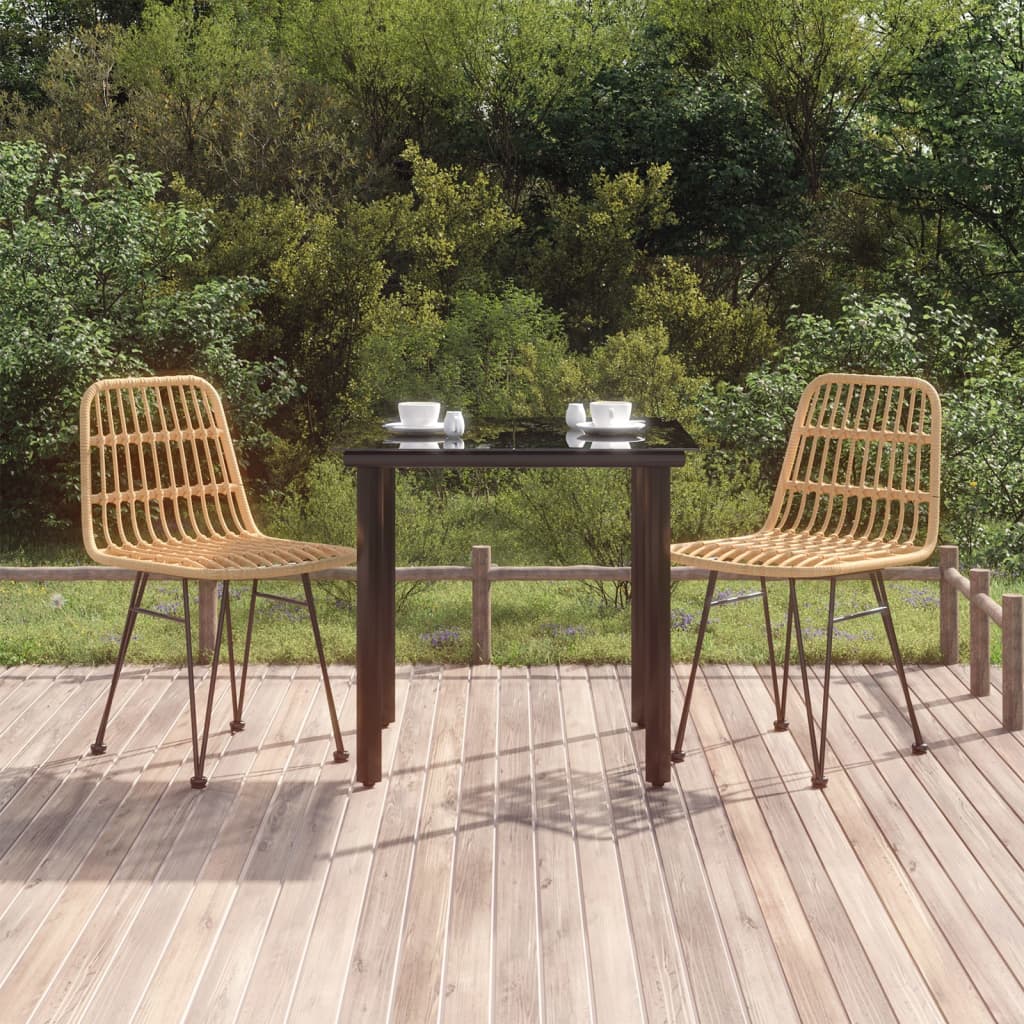 Garden Dining Set Black Steel, Polyethylene, Tempered Glass Medium