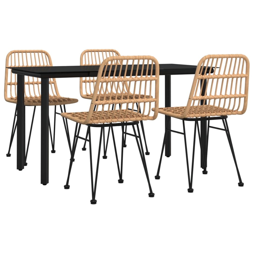 Garden Dining Set Black Poly Rattan Standard Seats Up to Five