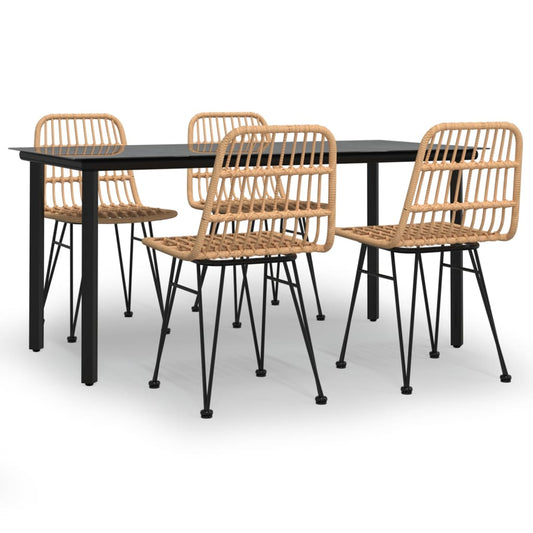 Garden Dining Set Black Steel, Poly Rattan, Tempered Glass Medium
