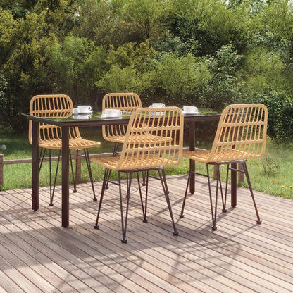 Garden Dining Set Black Steel, Poly Rattan, Tempered Glass Medium