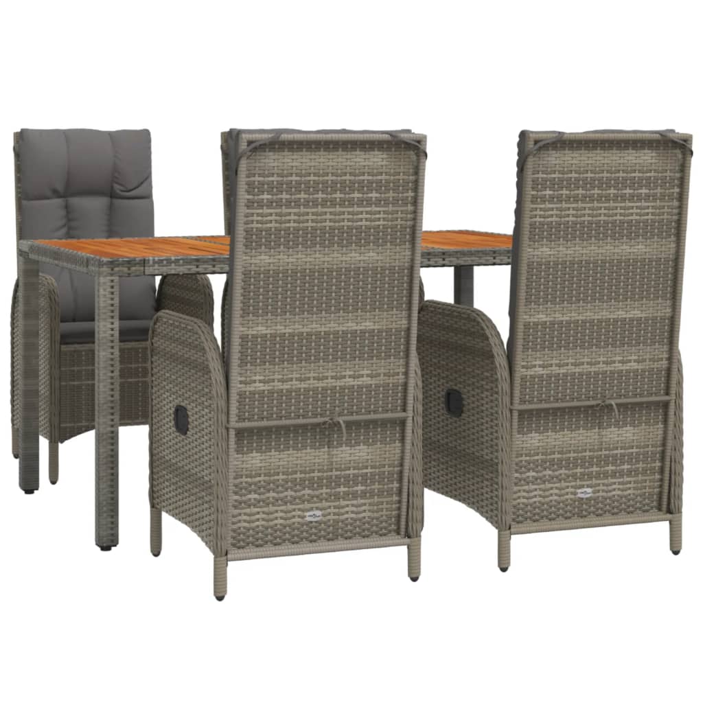 Garden Dining Set Grey PE rattan 5 Piece Set Adjustable Armrests