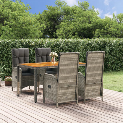 Garden Dining Set Grey PE rattan 5 Piece Set Adjustable Armrests