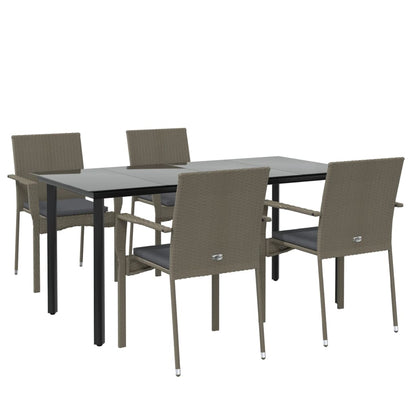 Garden Dining Set Black and Grey PE Rattan, Steel, Tempered Glass