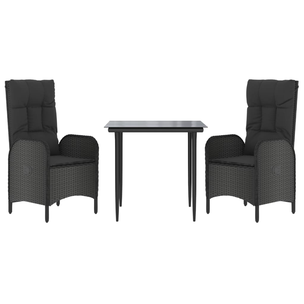 Patio Dining Set Black PE Rattan Medium Adjustable Armrests