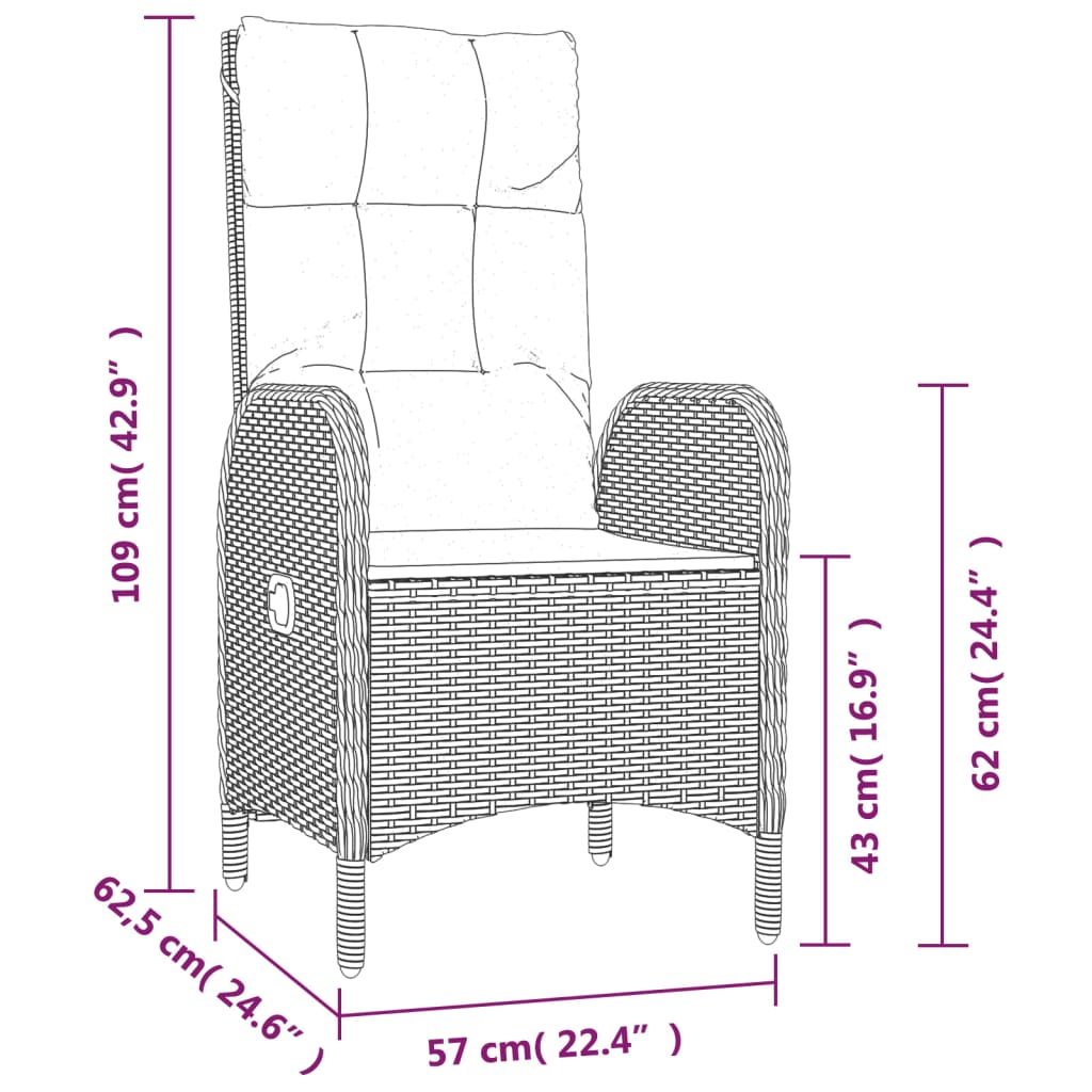 Patio Dining Set Black PE Rattan Medium Adjustable Armrests