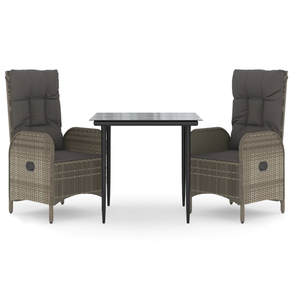 Garden Dining Set Black and grey Poly Rattan and Powder-Coated Steel