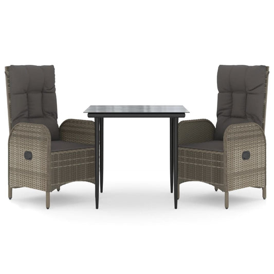 Garden Dining Set Black and grey Poly Rattan and Powder-Coated Steel