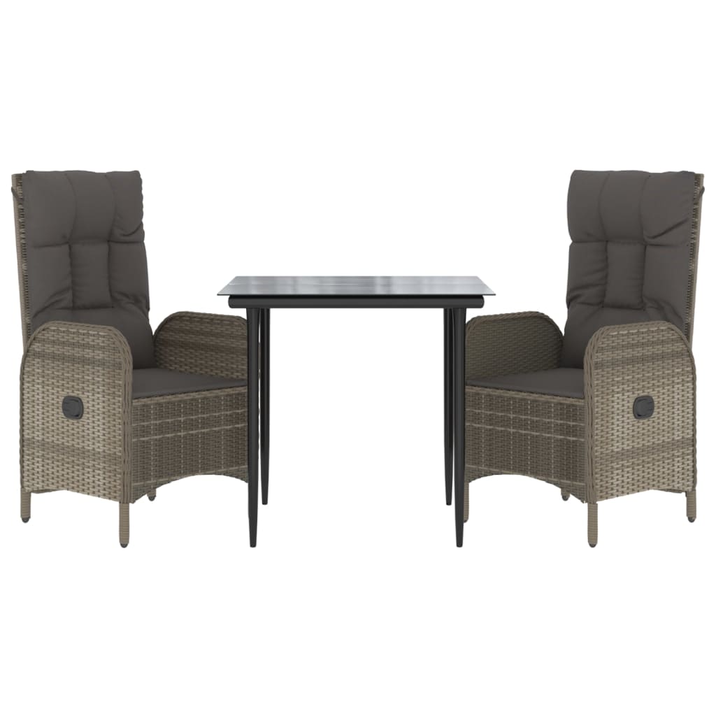 Garden Dining Set Black and grey Poly Rattan and Powder-Coated Steel
