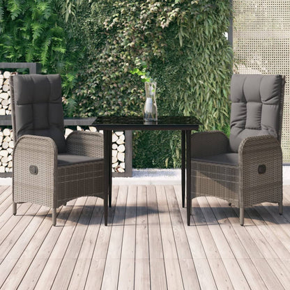 Garden Dining Set Black and grey Poly Rattan and Powder-Coated Steel