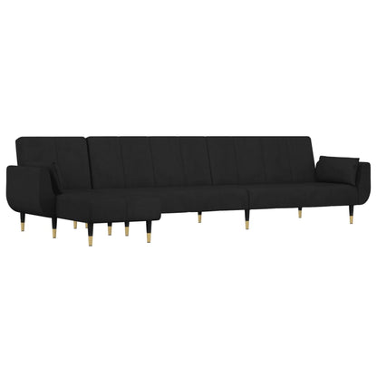 L-shaped Sofa Bed Black Velvet (100% polyester), wood, plywood