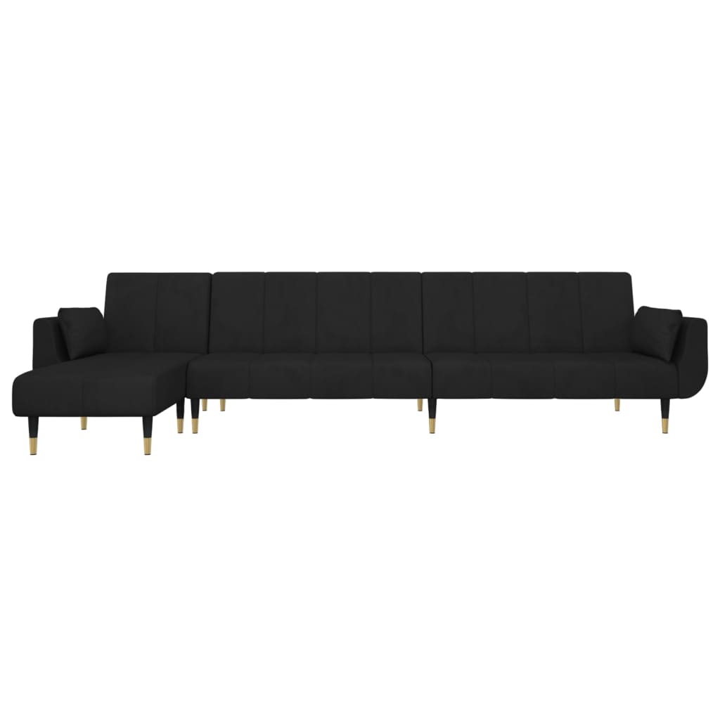 L-shaped Sofa Bed Black Velvet (100% polyester), wood, plywood