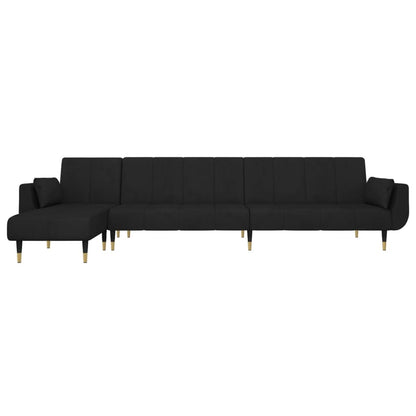 L-shaped Sofa Bed Black Velvet (100% polyester), wood, plywood