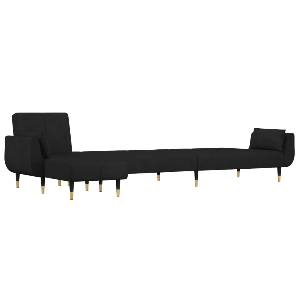 L-shaped Sofa Bed Black Velvet (100% polyester), wood, plywood