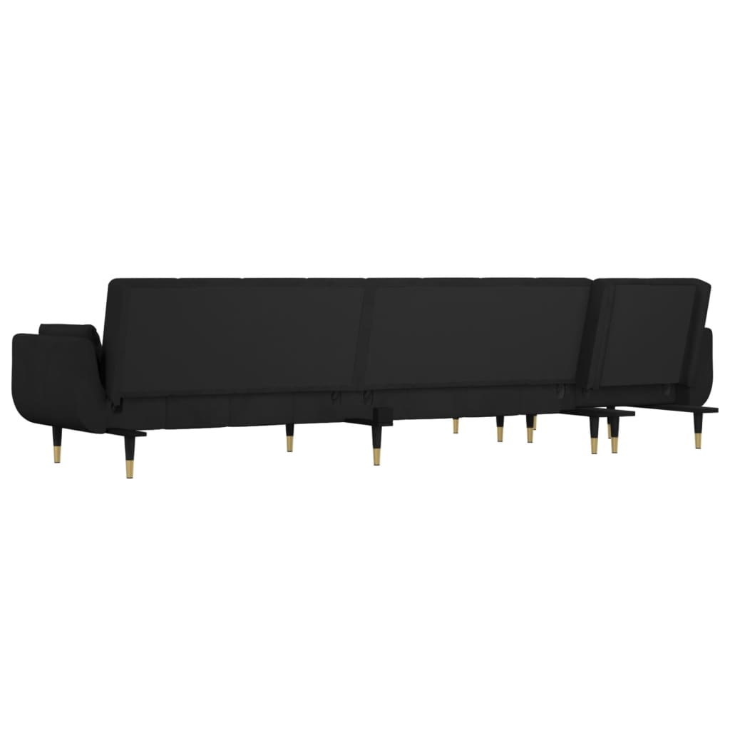 L-shaped Sofa Bed Black Velvet (100% polyester), wood, plywood