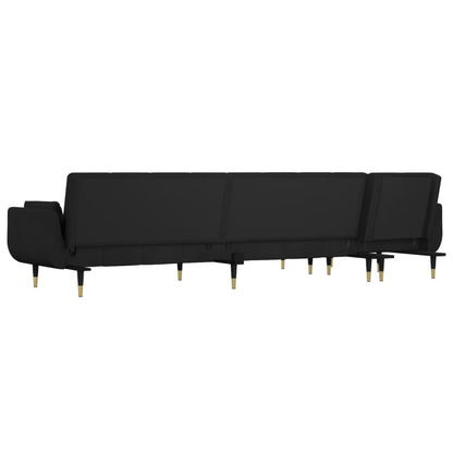 L-shaped Sofa Bed Black Velvet (100% polyester), wood, plywood