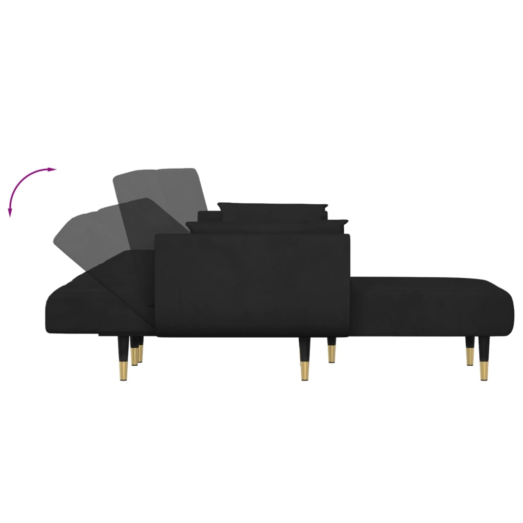 L-shaped Sofa Bed Black Velvet (100% polyester), wood, plywood