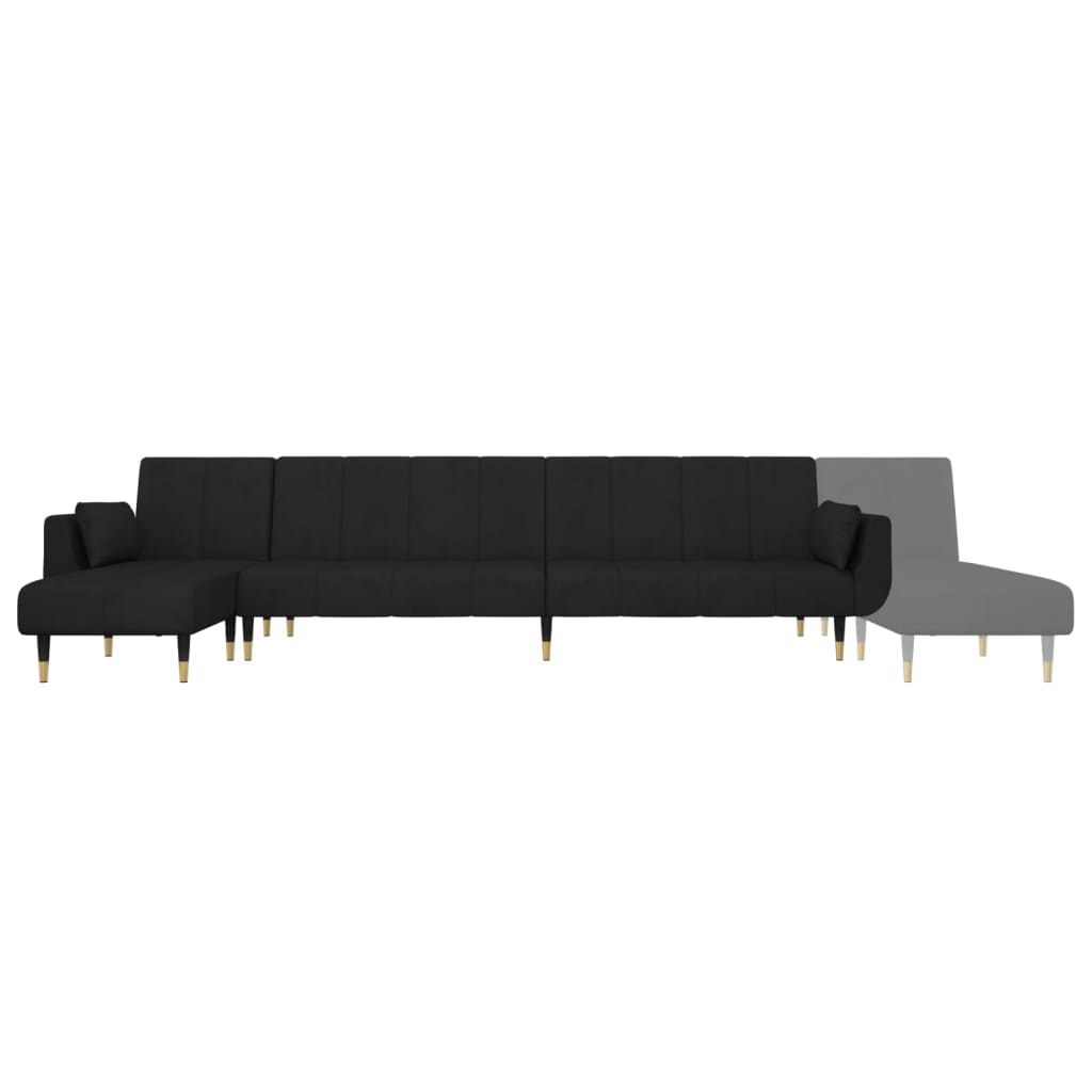 L-shaped Sofa Bed Black Velvet (100% polyester), wood, plywood