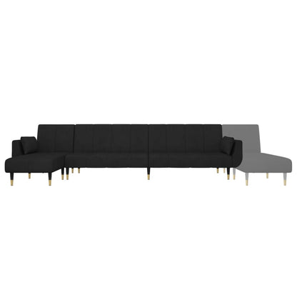 L-shaped Sofa Bed Black Velvet (100% polyester), wood, plywood