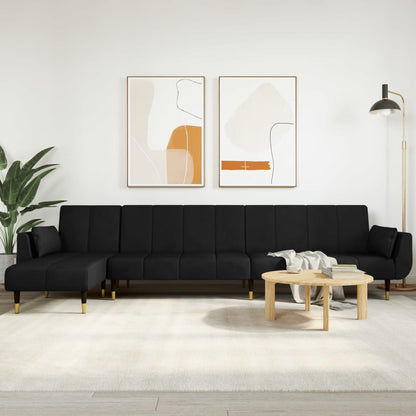 L-shaped Sofa Bed Black Velvet (100% polyester), wood, plywood