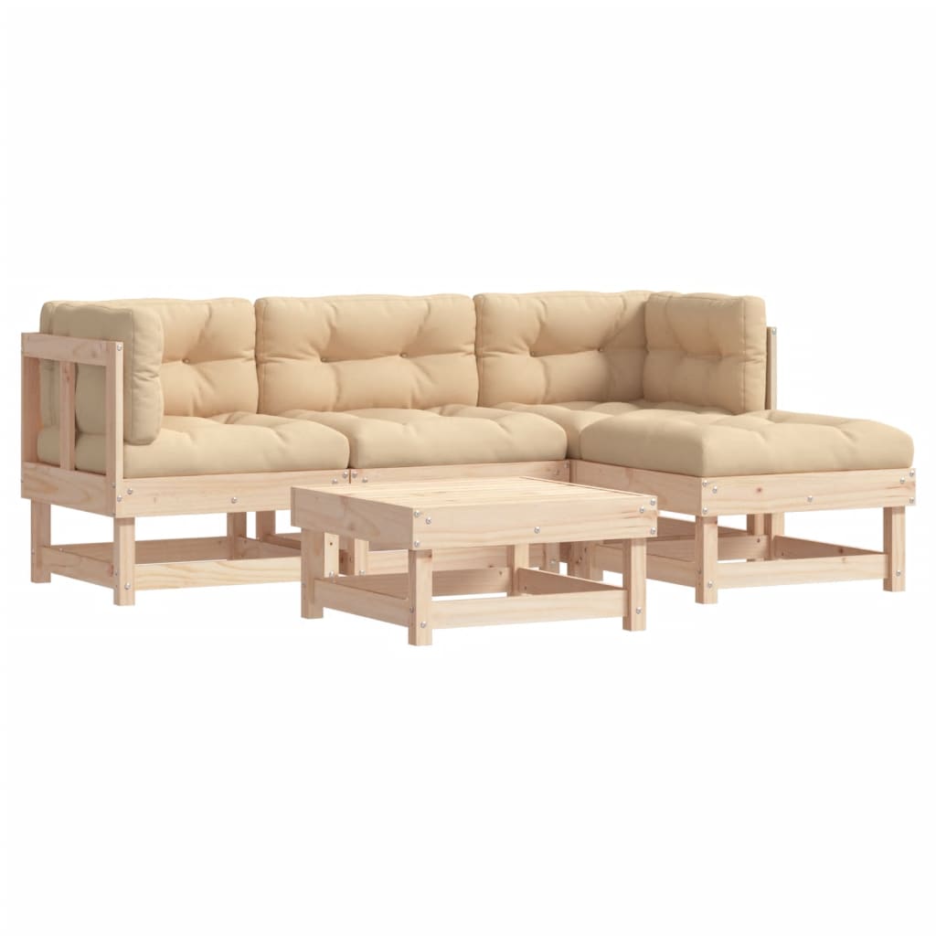 Garden Lounge Set Beige, natural wood