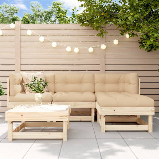 Garden Lounge Set Beige, natural wood