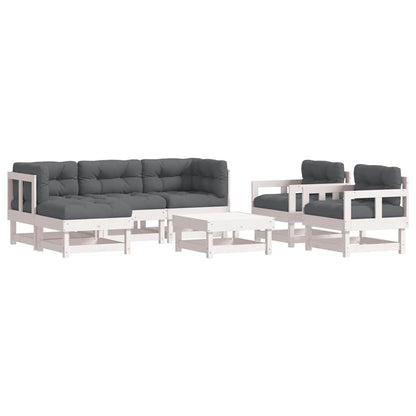 Garden Lounge Set White Solid pine wood, Oxford fabric 7 Piece Set