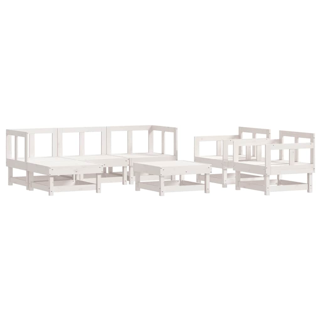 Garden Lounge Set White Solid pine wood, Oxford fabric 7 Piece Set