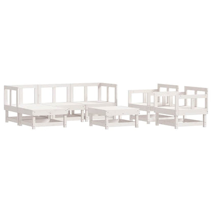 Garden Lounge Set White Solid pine wood, Oxford fabric 7 Piece Set