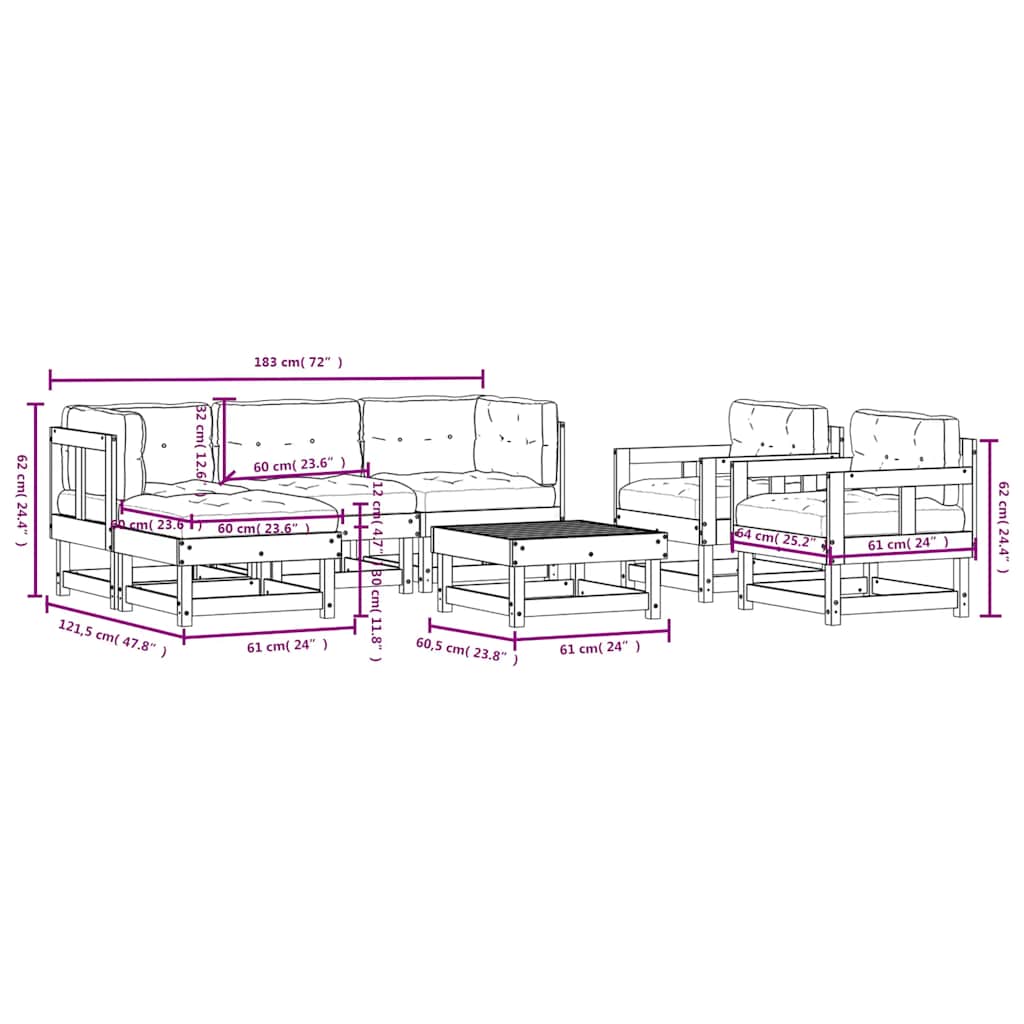 Garden Lounge Set White Solid pine wood, Oxford fabric 7 Piece Set