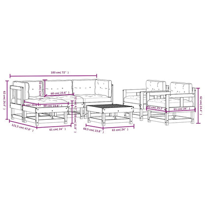 Garden Lounge Set White Solid pine wood, Oxford fabric 7 Piece Set