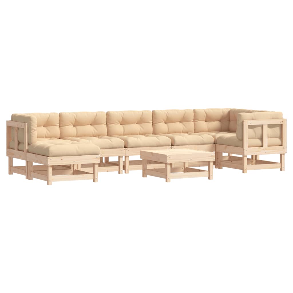 Garden Lounge Set Beige Solid pinewood, Plywood Large Modular