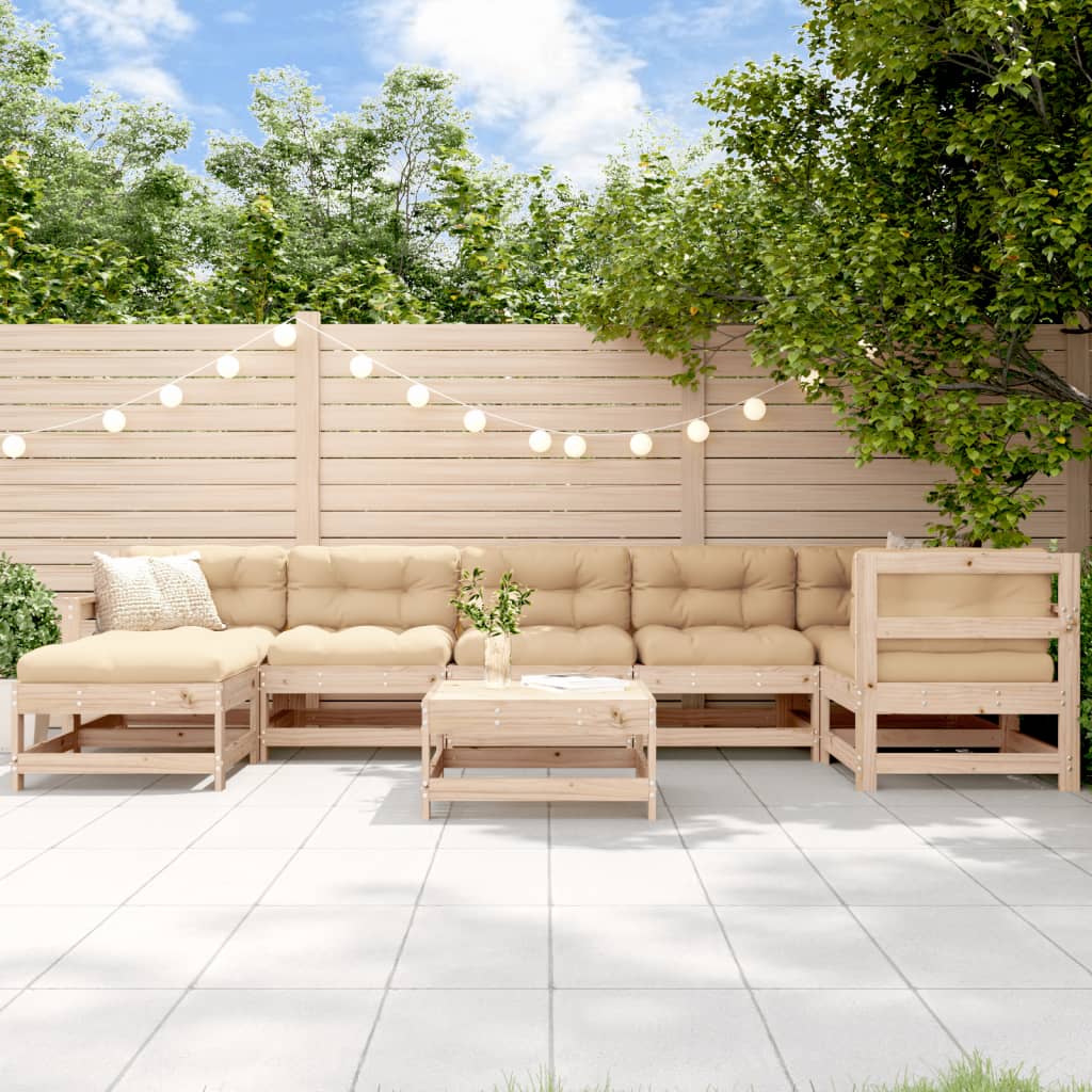 Garden Lounge Set Beige, Natural Wood Tone
